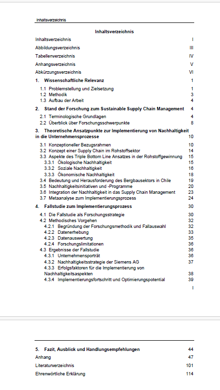 Beispiel 1: Bachelorarbeit
Thema: Sustainable Supply Chain Management in der mineralischen Rohstoffgewinnung – am Beispiel Chile

